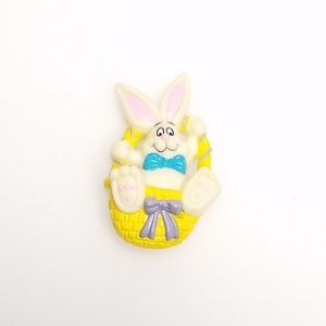 Vtg Easter Holiday Bunny Rabbit Bow Basket Brooch